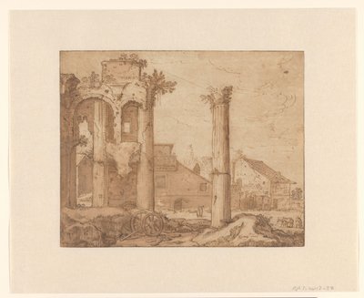 Forum of Nerva i Rom, set fra Minervas tempel af Pieter Lastman