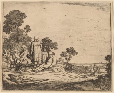 Kvinde og barn, der står i nærheden af en siddende bonde af Pieter Molijn
