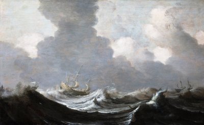 Fire fartøjer, der løber foran en kuling, 1630 af Pieter Mulier the Elder