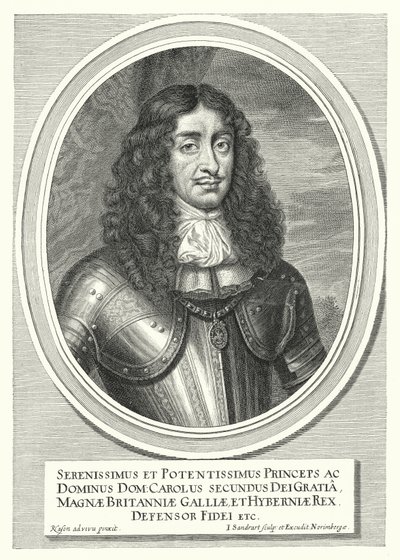 Charles II, konge af England, Skotland og Irland (gravering) af Pieter Nason