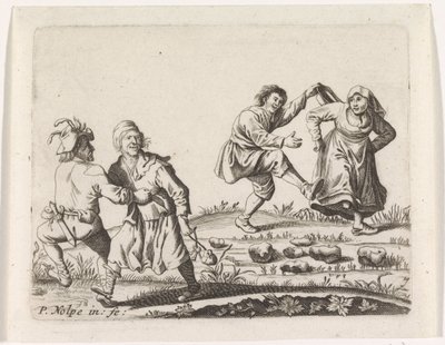 To dansende bondepar af Pieter Nolpe