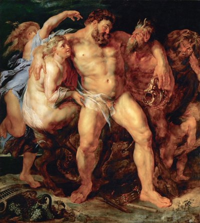 Den berusede Hercules, ledet af en nymfe og en satyr, ca 1614. af Peter Paul Rubens