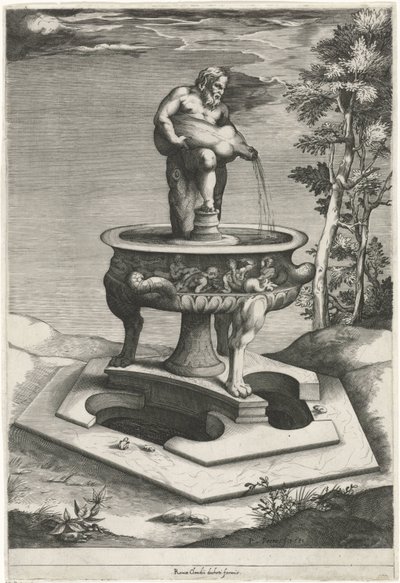 Springvand med Silenus i Palazzo Cesis haver i Vatikanet af Pieter Perret