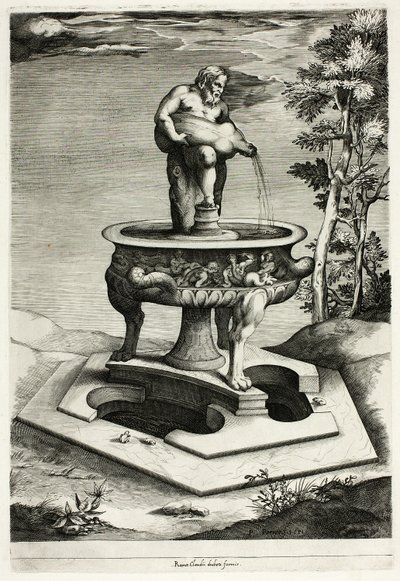 Springvand med Silenus i haven til Cesi-paladset nær Rom af Pieter Perret
