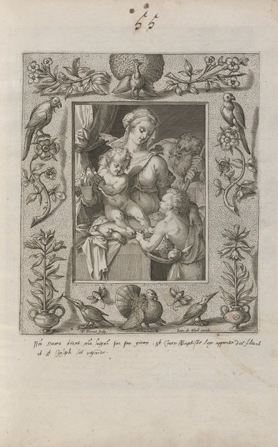Hellig familie med den unge Sankt Johannes Døberen, i en udførlig ramme af Pieter Perret