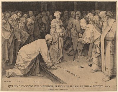 Kristus og den myndige kvinde af Pieter Perret after Pieter Bruegel the Elder