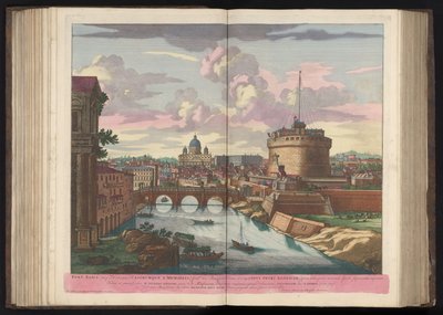 Engelenburcht, Sint-Pietersbasiliek en de rivier de Tiber Aelius-broen (imponeret af Hadrian) og Skt. Michaels slot (...) (titel på objektet) af Pieter Schenk (I)