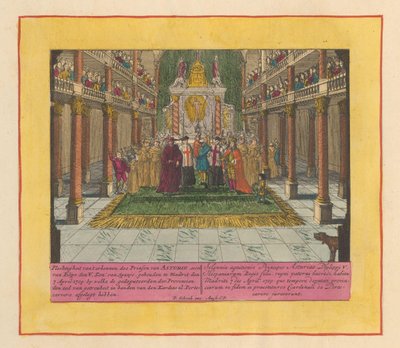 Anerkendelse af Louis Philip, prins af Asturien og søn af kong Filip V af Spanien, 1709 Højtideligheden for anerkendelsen af ​​prinsen af ​​Asturien, søn af Philip de V. kon. af Spanien, afholdt i Madrid den 7. april 1709, hvor deputerede for PR af Pieter Schenk (I)