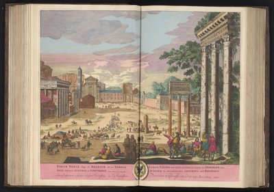 Forum Romanum i Rom Forum Nerva, imp og Boarium i det Jupiter-templet Stator Saturn og Concord (...) (titel på objekt) af Pieter Schenk (I)