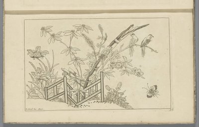 Tre fugle i et blomstrende træ Kinesiske blomster og fugle (serietitel) af Pieter Schenk (II)
