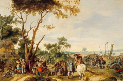 Soldater bivuackerer. af Pieter Snayers