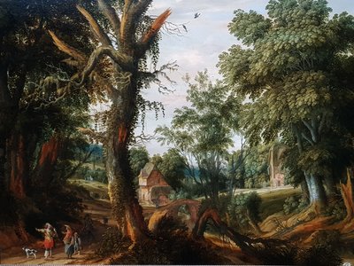 Træbevokset landskab med figurer af Pieter Stalpaert