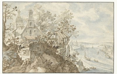 Flod med et kapel til venstre af Pieter Stevens (I)