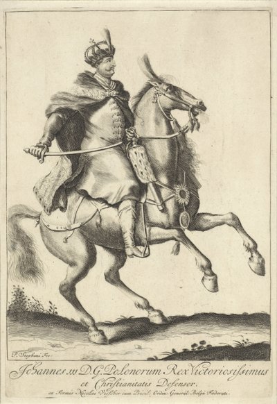 Ridesportræt af kong John III Sobieski af Polen af Pieter Stevens (vermeld in 1689)