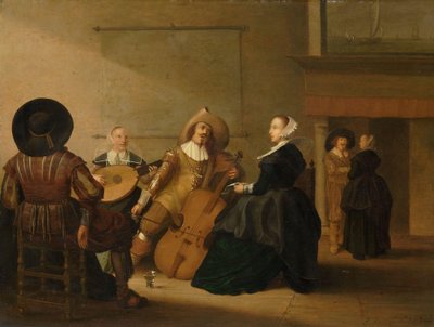 Et musikalsk selskab i et interiør af Pieter Symonsz Potter