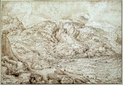 Alpernes landskab. Tegning af Pieter Brueghel Dit Den gamle mand (1525-1569) Ec. Flam. af Pieter Bruegel the Elder