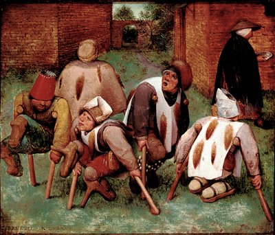 Østropierne Gruppe af handicappede karakterer, butts-de-jatte (butts). Maleri af Pieter Bruegel (eller Breugel eller Brueghel eller Breughel) dit l