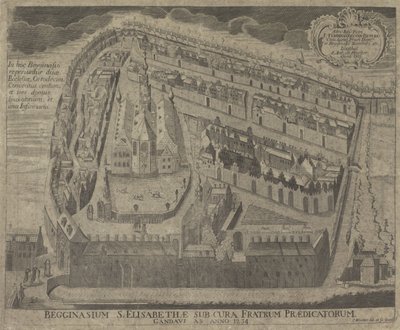 Se på het Sint-Elisabethbegijnhof en de Sint-Elisabethkerk te Gent Begginasium af St. Elizabeth under varetagelse af prædikanter i Gent fra år 1234 (titel på objekt) af Pieter Wauters
