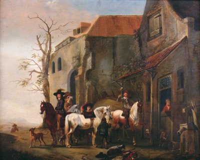 Ryttere og heste ved døren til en kro af Pieter Wouwermans or Wouwerman