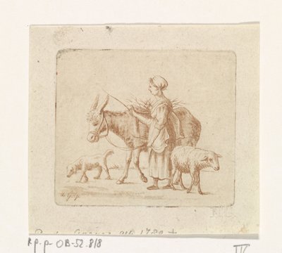 Hyrdinde med muldyr, får og hund af Pieter de Goeje