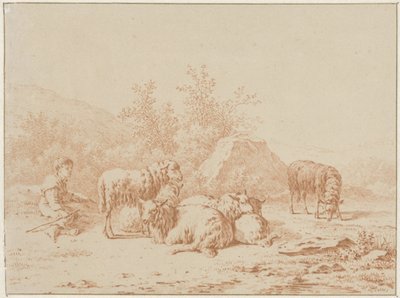 Landskab med hyrde og hans flok af Pieter de Goeje
