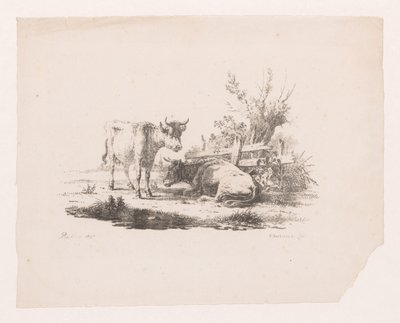 To køer ved et hegn og en pil af Pieter de Goeje
