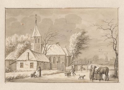 Vinterudsigt ved en kirke af Pieter de Goeje