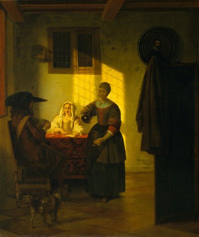 Et par spillekort med en tjenende kvinde, ca. 1665-75. af Pieter de Hooch