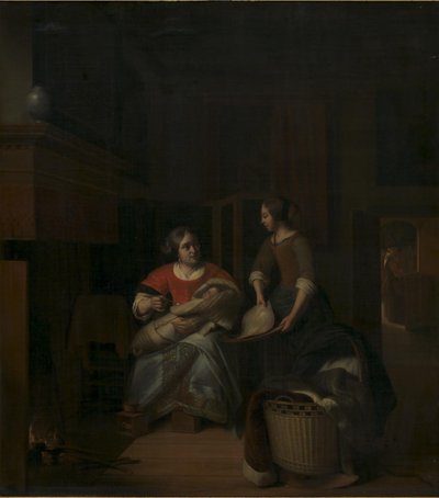 En Husmoder underviser sin Tjenestepige af Pieter de Hooch