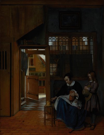En kvinde, der tilbereder brød og smør til en dreng, ca. 1660-3 af Pieter de Hooch