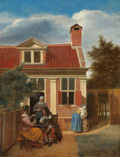 Figurer i en gårdhave bag et hus, ca. 1663-5 af Pieter de Hooch