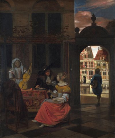 Hooch, Pieter, de (1629-1684) A Musical Party in a Courtyard Olie på lærred 1677 National Gallery, London 83,5x68,5 af Pieter de Hooch