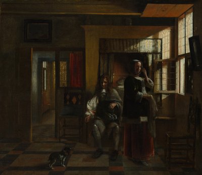 Interiør med et ungt par, formentlig ca. 1662-65. af Pieter de Hooch