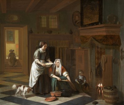 The Fireside, omkring 1670-1675 (olie på lærred) af Pieter de Hooch