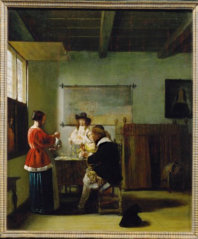 Besøget (olie på træ) af Pieter de Hooch