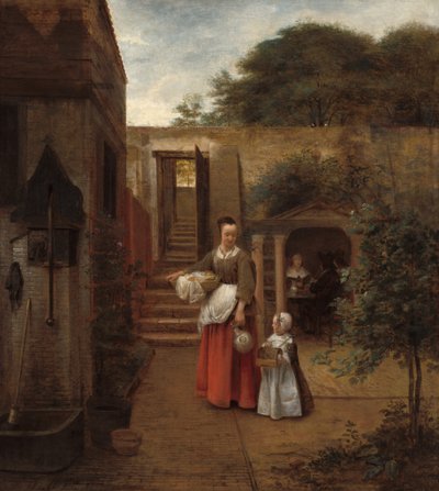 Kvinde og barn i en gårdhave, 16581660. af Pieter de Hooch
