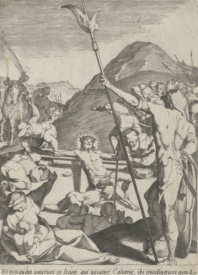 Kristus er naglet til korset Passion of Christ (serietitel) Passionis et resurrectionis (serietitel) af Pieter de Jode (I)