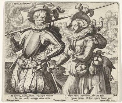 Det koleriske temperament Cholericvs (titel på objekt) De fire temperamenter (serietitel) af Pieter de Jode (I)