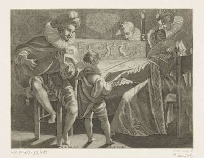 Selskab, der laver musik ved fakkel, ca. 1600 af Pieter de Jode (I)