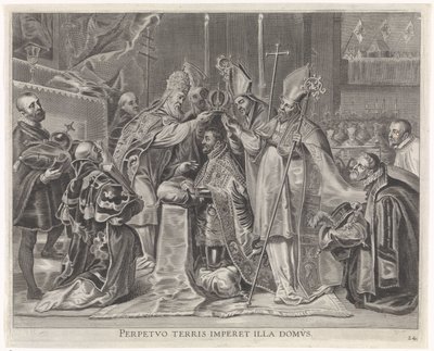 Karl V kronet til kejser af paven Kardinal-Spædbarnets glædelige indtræden i Gent, 1635 (serietitel) af Pieter de Jode (II)