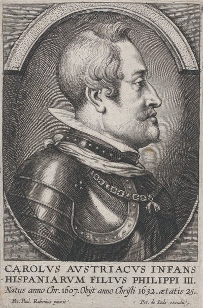 Portræt af Karl af Østrig, Infante af Spanien, i profil til højre, ca. 1650. af Pieter de Jode II