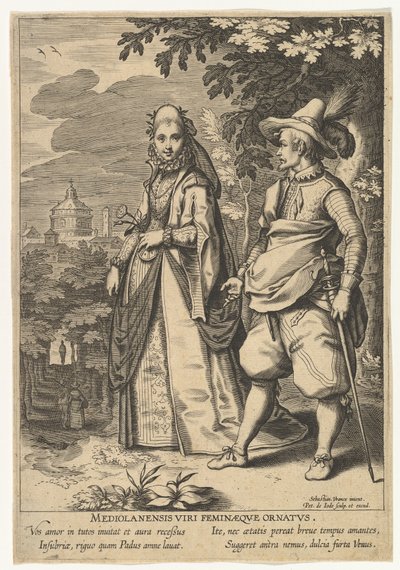 Milan Ornamenter til mænd og kvinder, fra Fashions of Different Nations.n.d. af Pieter de Jode I
