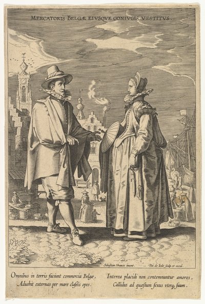 Belgisk købmand og hans ægtefælles kjole, fra Fashions of Different Nations.n.d. af Pieter de Jode I