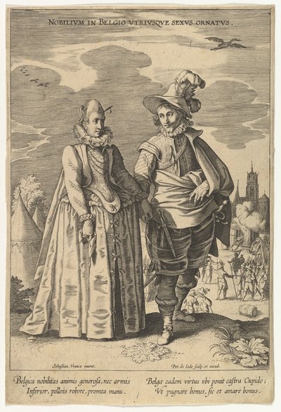 Ædle mænd i Holland Begge kønspynt, fra Fashions of Different Nations.n.d. af Pieter de Jode I
