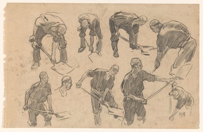 Studieark med skitser af en gravearbejder af Pieter de Josselin