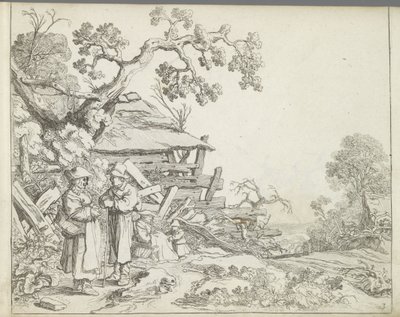 Landskab med en bonde og hans kone Landskaber med figurer (serietitel) Mirror of Nature og School of Drawing (...) (serietitel) af Pieter de Molijn