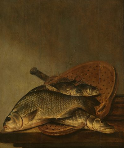 Stilleben med fisk af Pieter de Putter