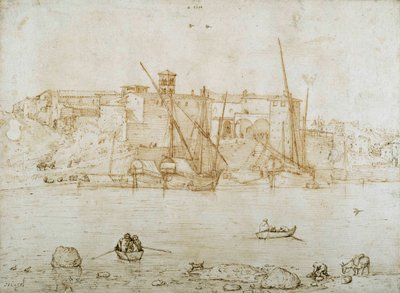 Udsigt over Ripa Grande, Rom, ca. 1552 (pen og blæk på papir) af Pieter Bruegel the Elder