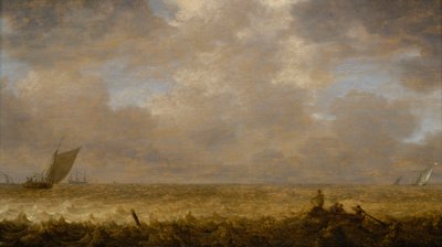 Et lavvandet hav med fiskerbåde, ca. 1640 (olie på panel) af Pieter the Elder Mulier