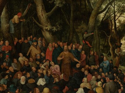 Detalje af Johannes prædiker for folkemængden (olie på panel) af Pieter the Younger (after) Brueghel